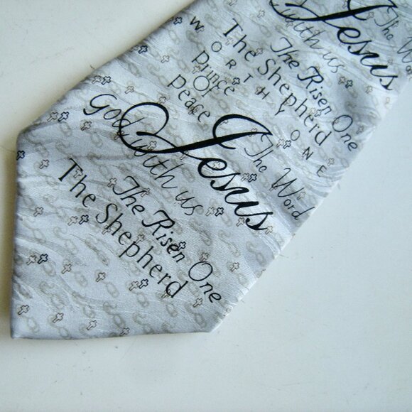 Jesus Silk Tie Christian Themed Light Gray - Picture 3 of 6